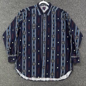 Panhandle Slim Shirt Mens 2XL Blue Button Up Geometric Print Long Sleeve Western
